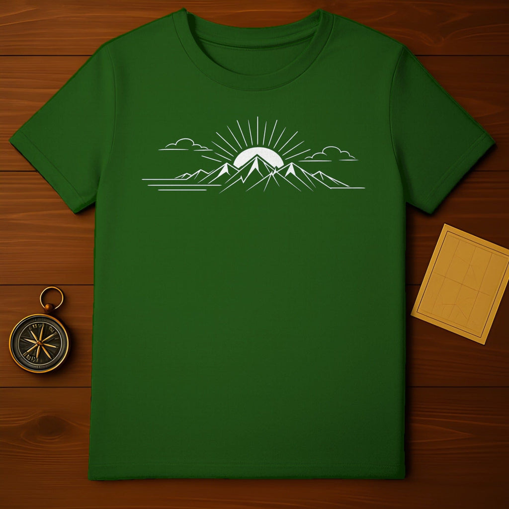 Mountain Sunrise Graphic Green T-Shirt for Adventure