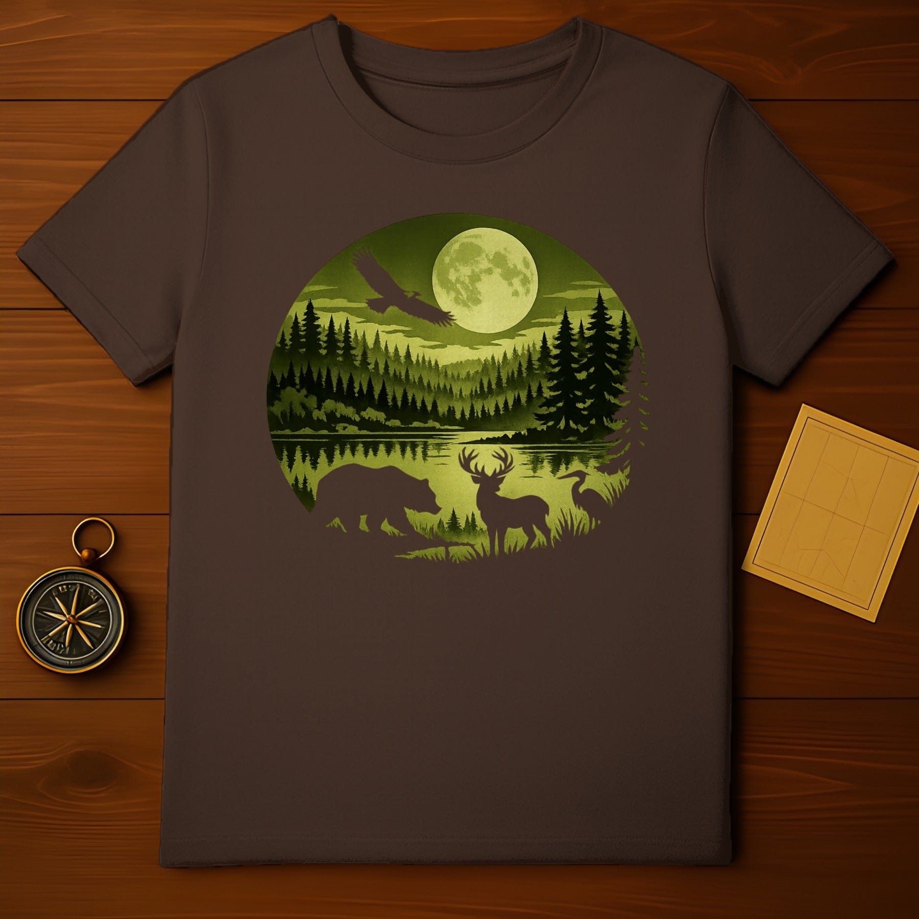 Scenic Wildlife Moonlit Forest Graphic T-Shirt