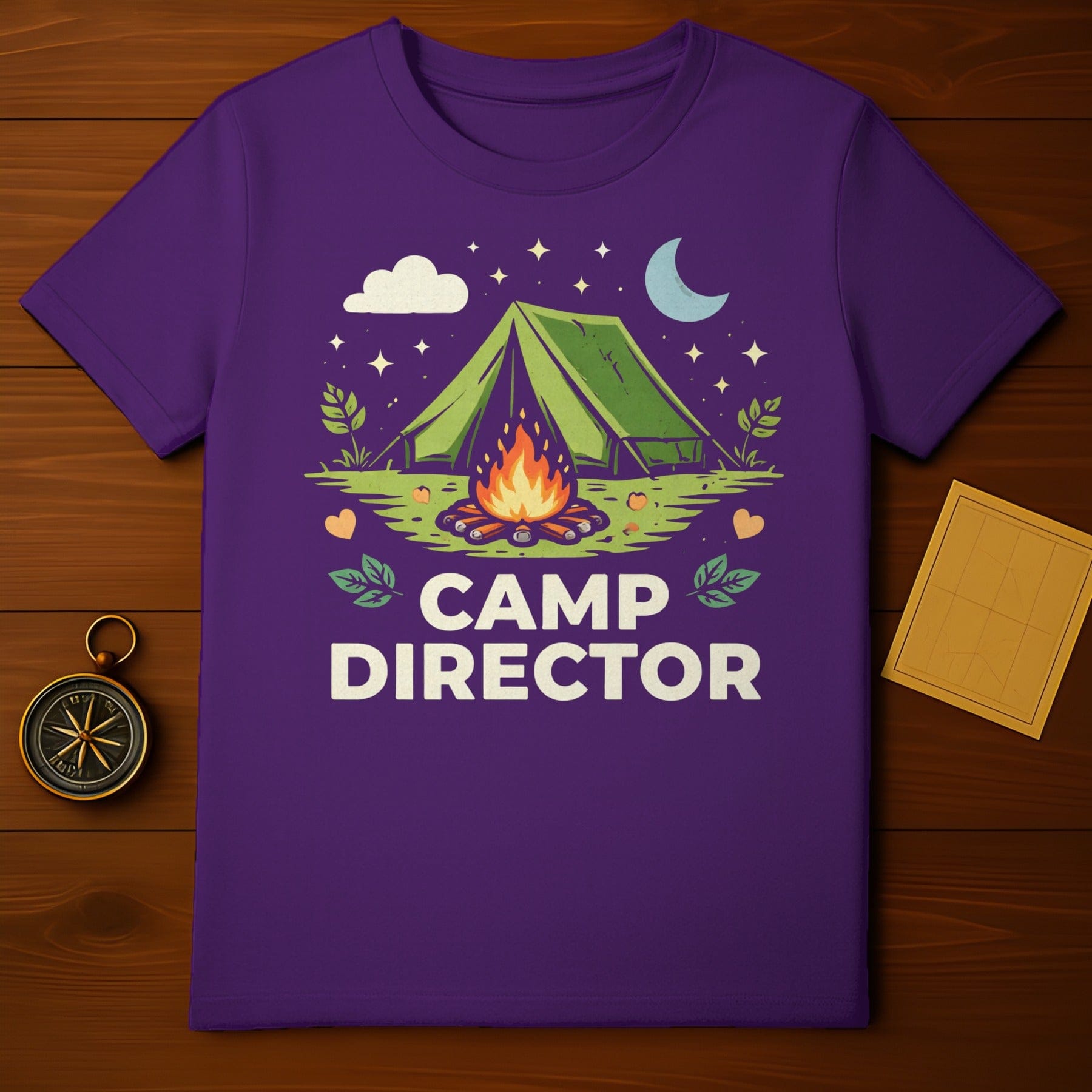 Camp Director Shirt with Tent and Campfire Design