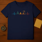 Camping Heartbeat Tree Fire Tent Moon Stars T-Shirt