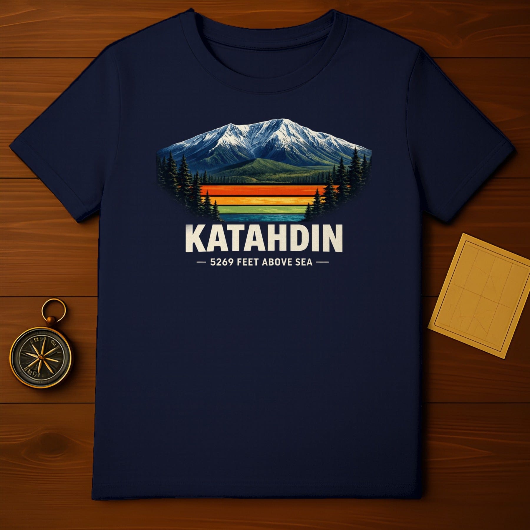 Katahdin 5269 Feet Above Sea Mountain Pine Trees Retro Stripes product type