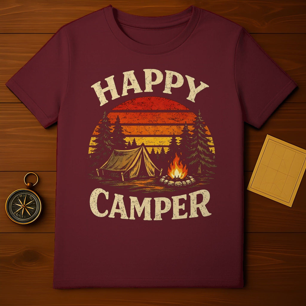 Happy Camper Tent and Campfire Graphic Shirt