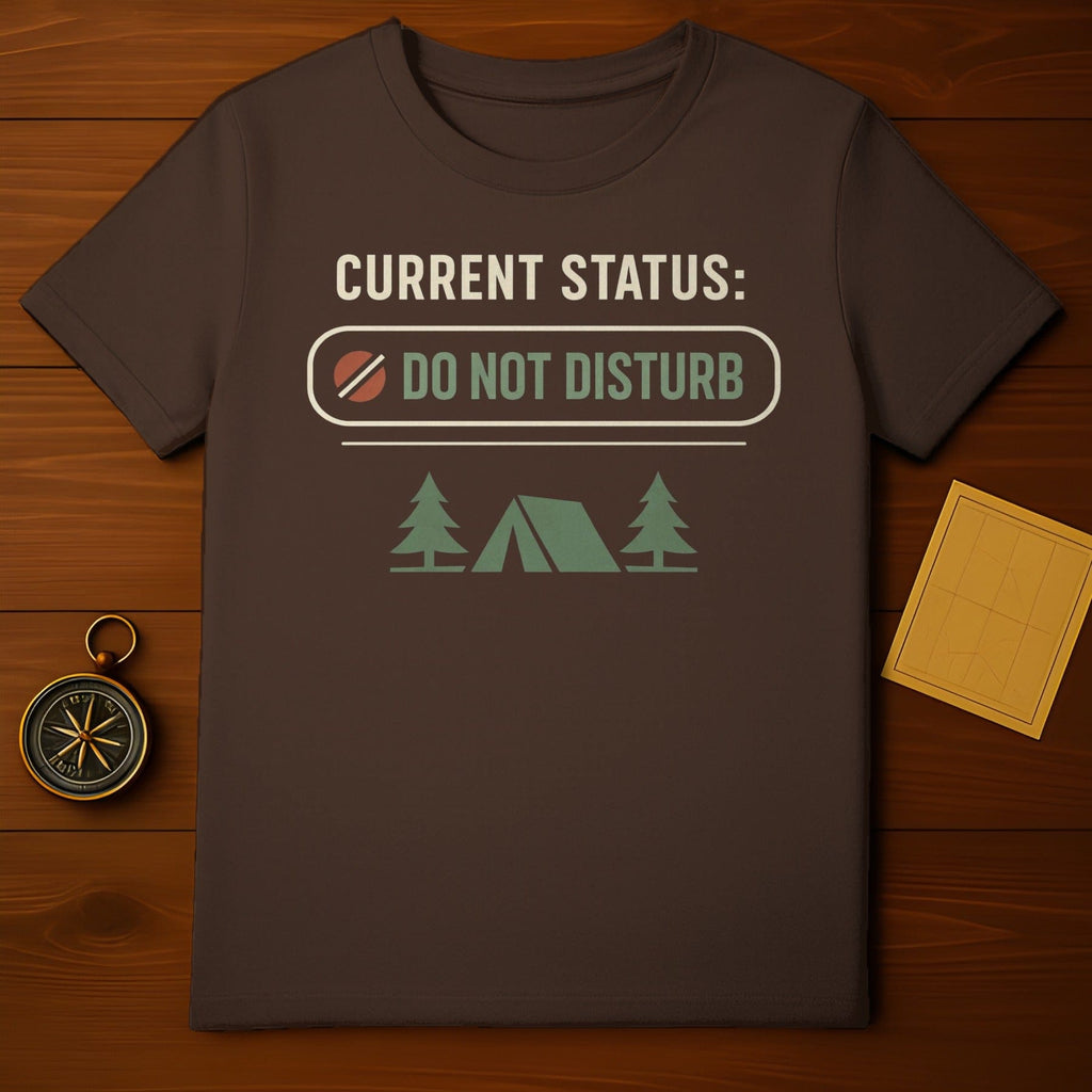 CURRENT STATUS DO NOT DISTURB CAMPING TENT TREES T-Shirt
Camping
Outdoor
Adventure
Nature
Tent design
Trees graphic
Do Not Disturb
Current Status
Relaxation theme
Escape the city
Wilderness shirt
Forest lover
Hiker gift
Explorer apparel
Travel shirt
Graphic t-shirt
Novelty design
Humorous tee
Unique gift
Outdoorsy style