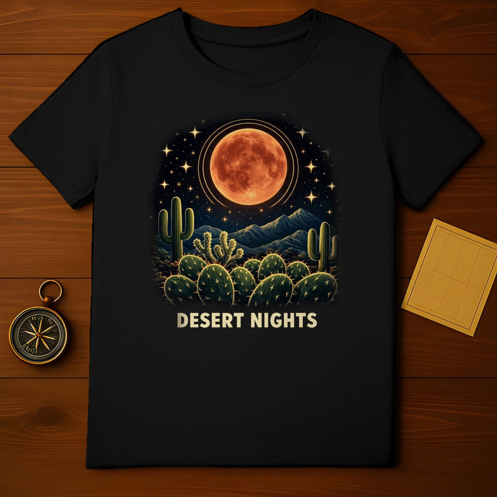 Desert Nights Full Moon Cacti Stars Mountains Graphic product type
