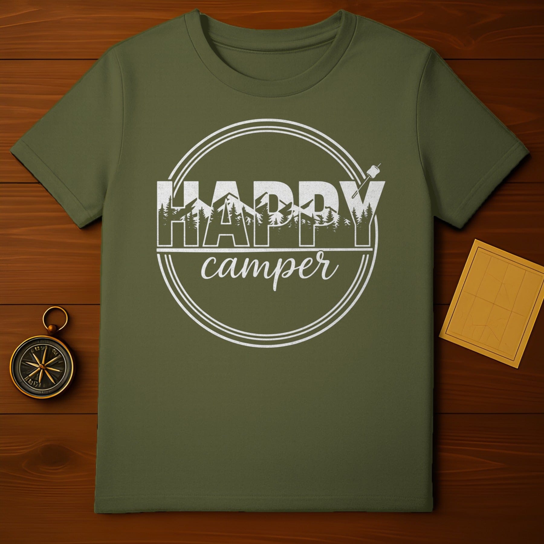 Happy Camper Graphic T-Shirt Perfect for Outdoor Enthusiasts
