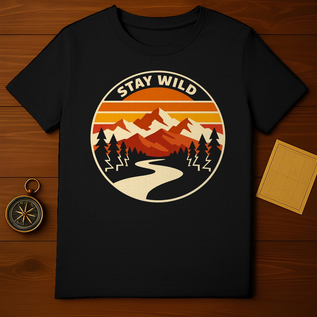 Stay Wild Mountain Forest River Graphic Black Tshirt
Stay Wild, Mountain, Forest, River, Adventure, Outdoor, Nature, Camping, Hiking, Explore, Retro, Vintage, Graphic, Scenic, Landscape, Sunset, Black Shirt, Pine Trees, Apparel, T-shirt