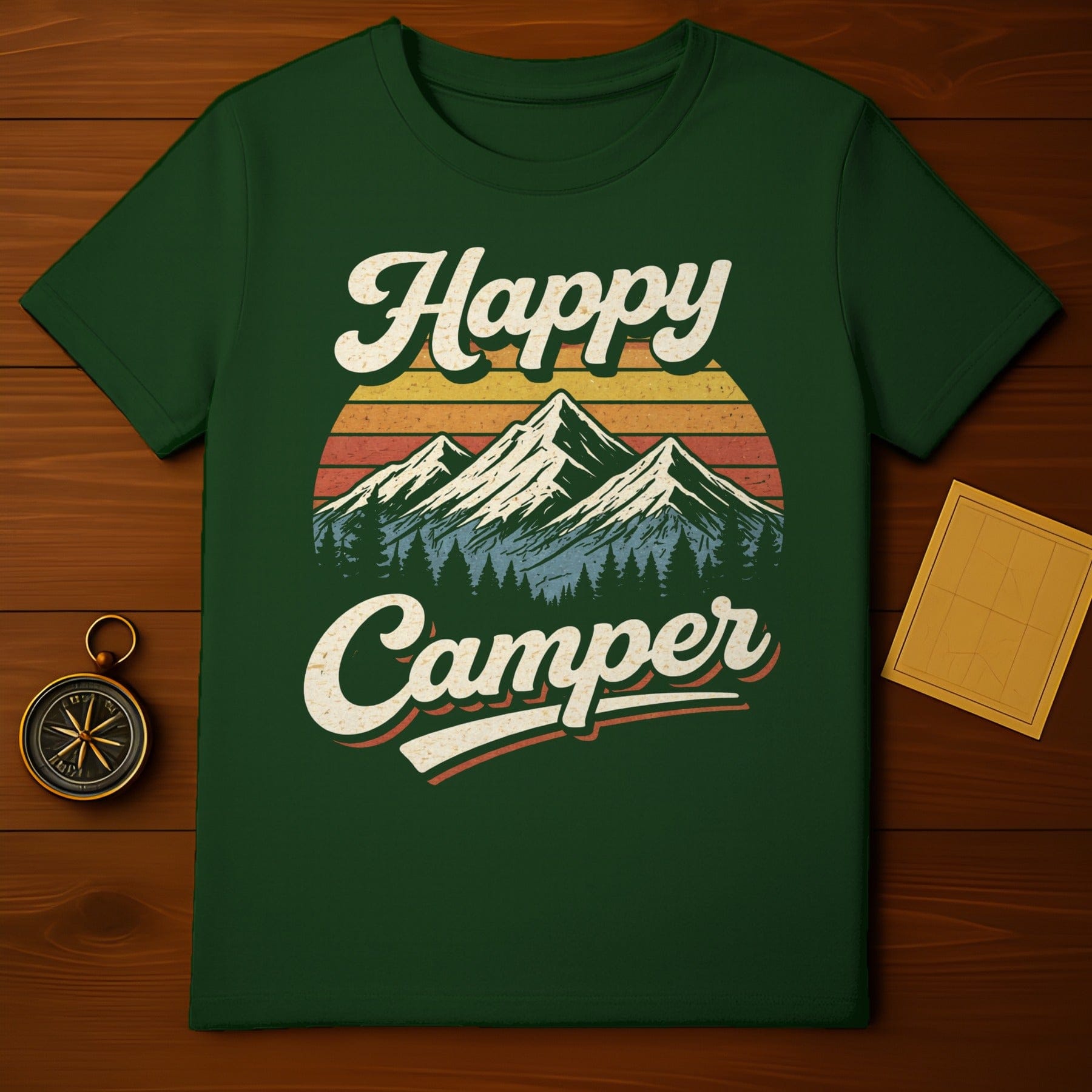 Happy Camper Mountain Graphic Design T-shirt