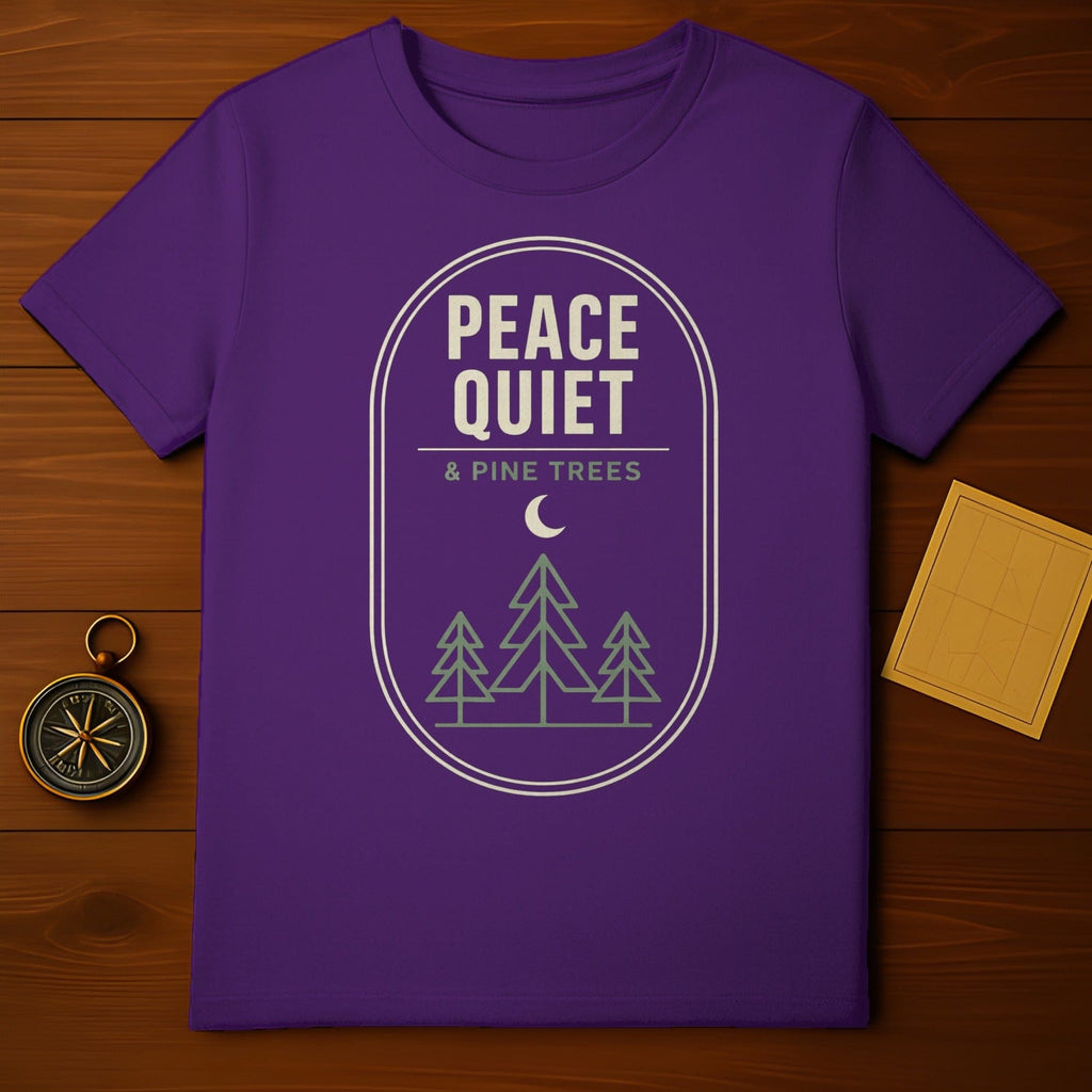 Peace Quiet & Pine Trees Purple Nature Graphic product type
Purple tee
Peace design
Quiet theme
Pine trees graphic
Nature lover
Outdoor shirt
Forest scene
Moon symbol
Tree silhouette
Camping apparel
Hiking gear
Serene clothing
Landscape art
Graphic t-shirt
Evergreen trees
Woodland vibe
Relax wear
Tranquil design
Adventure shirt
Unique print