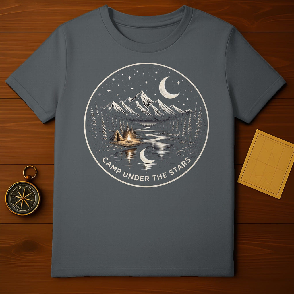 Camp Under The Stars Mountain Night Scene Product Type
Camping Design
Mountain Art
Starry Night Sky
Adventure Graphic
Wilderness Explorer
Moonlit Camp
Outdoor Scene
Nature Lover Gift
Forest Landscape
Tent Life
Campfire Glow
River Reflection
Pine Tree Artwork
Cosmic Nights
Wanderlust Apparel
Scenic Mountains
Night Time Graphic
Gray Tee
Horizon View
Explore Nature