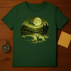 Full Moon Wildlife Scene Forest Green T-Shirt