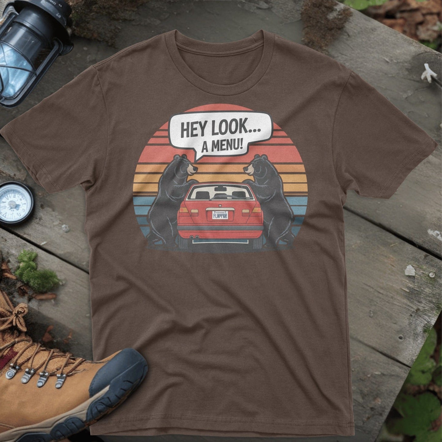 Hey Look A Menu Graphic Tee Funny Bear Car Design Product