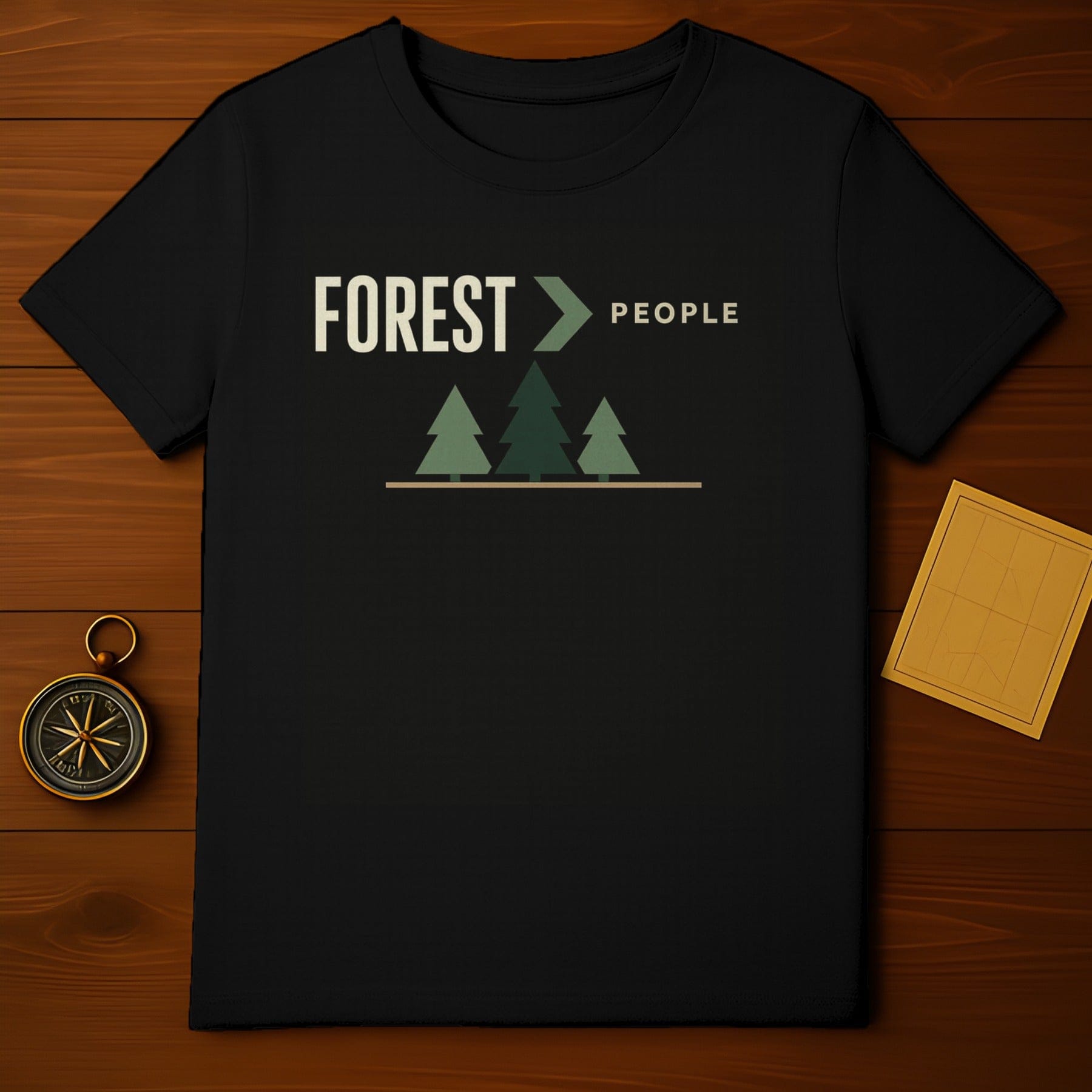 FOREST > PEOPLE Pine Tree Graphic Black T-Shirt product type