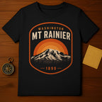 Black t-shirt with Mt. Rainier graphic, Washington, 1899.