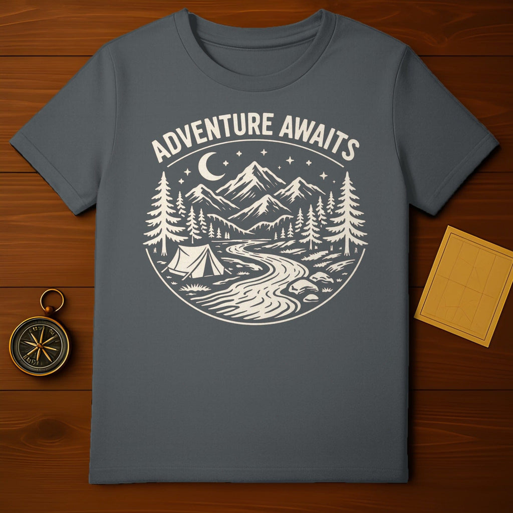 Adventure Awaits Moonlit Mountains Camping T-shirt