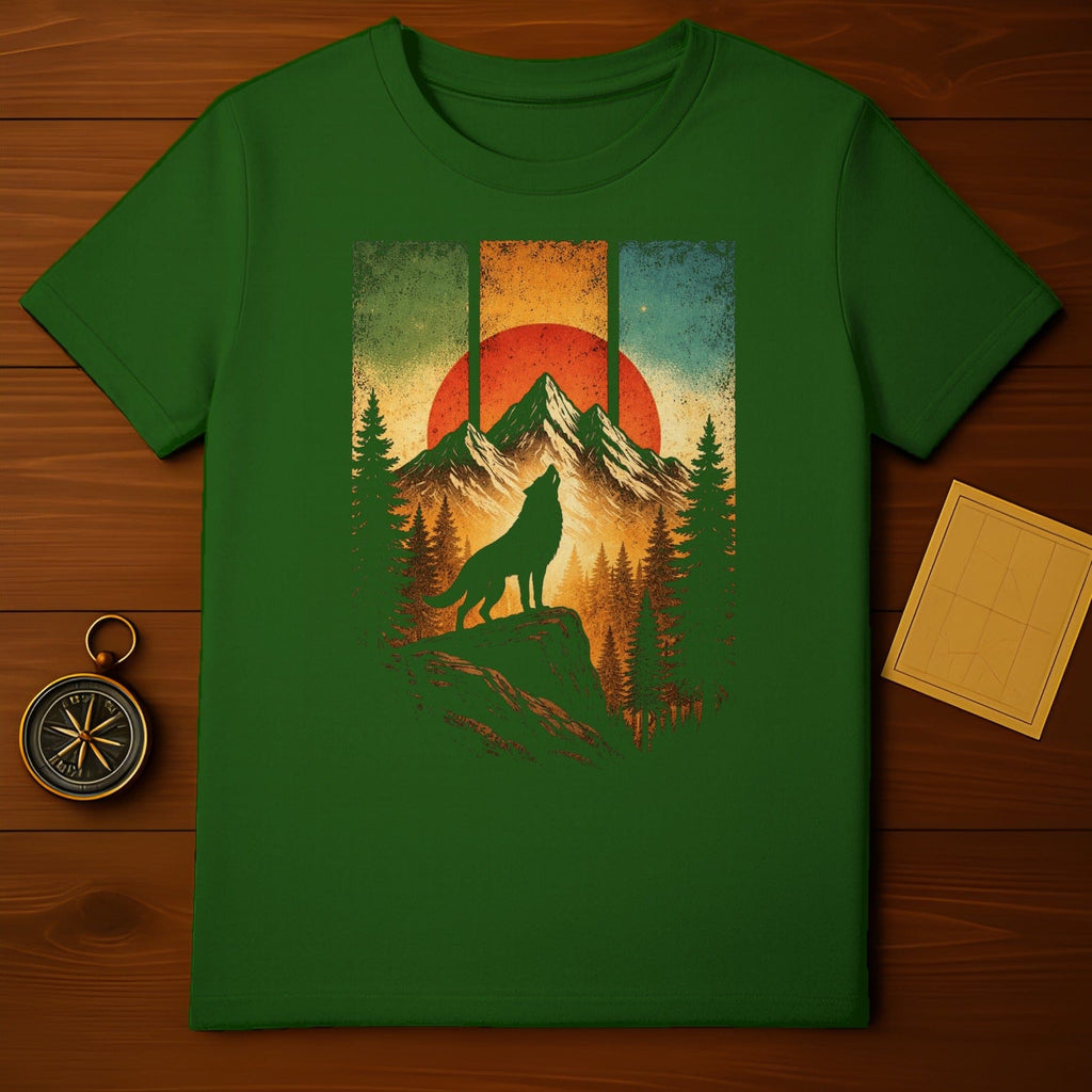 Wolf Howling at Moon in Mountain Forest T-shirt