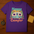Happy Camper Graphic Tee with Retro Caravan Design