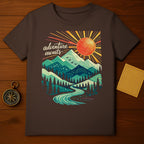 Adventure Awaits Mountain and Sun Graphic T-Shirt