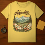 Adventure Mountain and Floral Design T-shirt