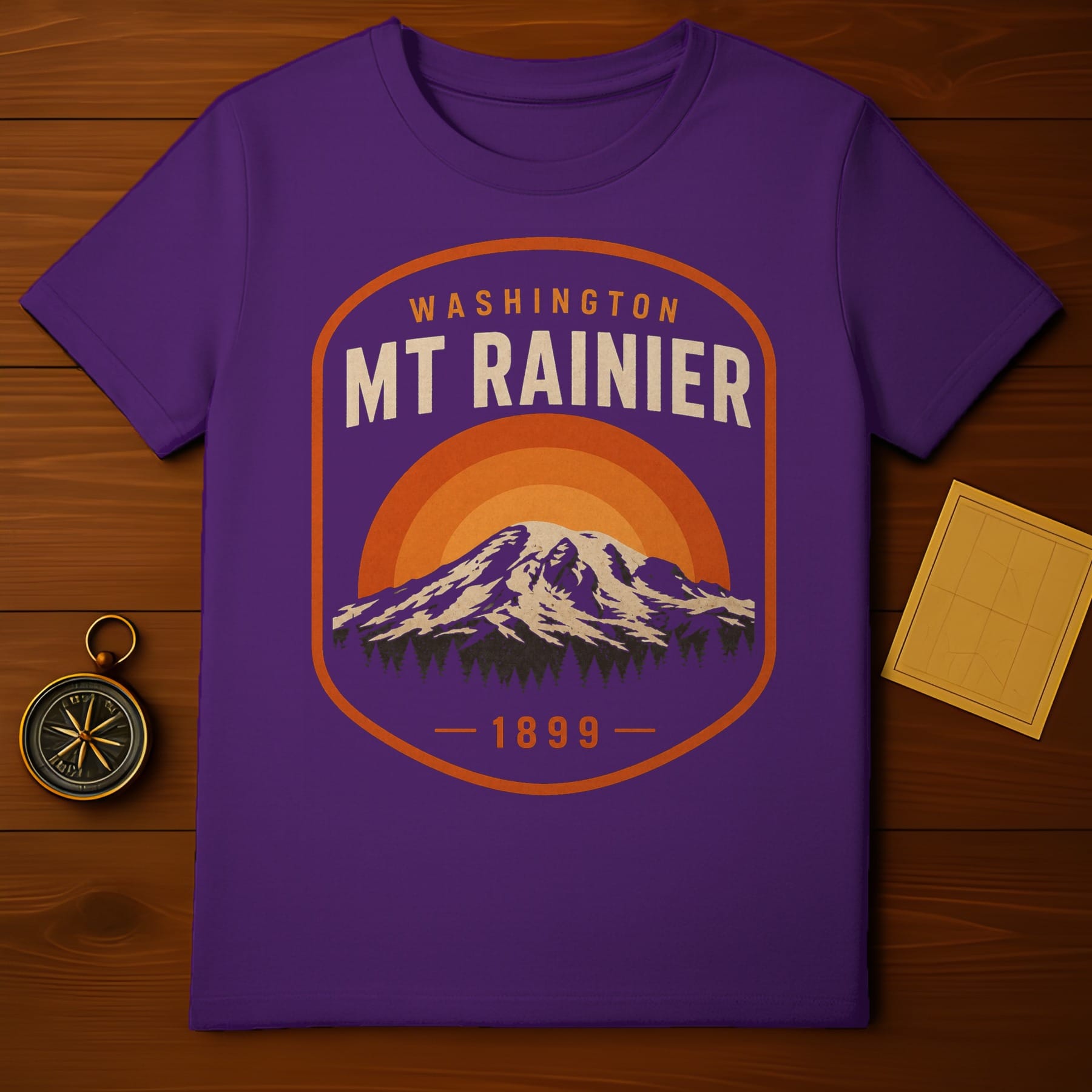 Purple t-shirt with Mt. Rainier graphic and "Washington" text.