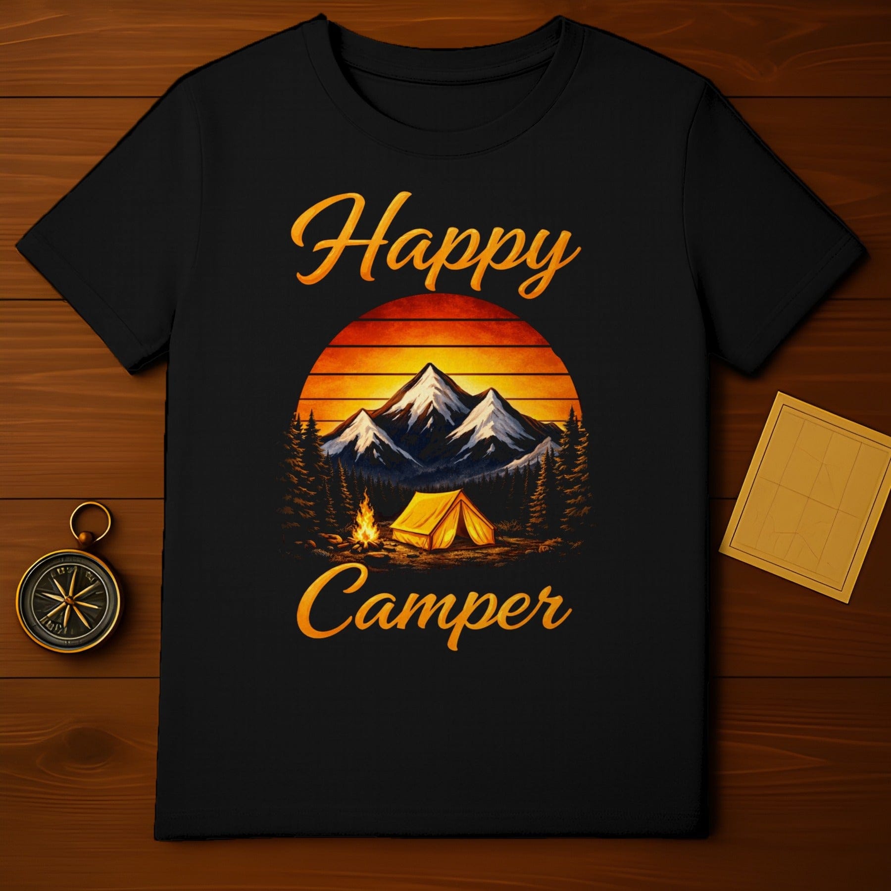 Happy Camper Mountains Sunset Graphic T-Shirt