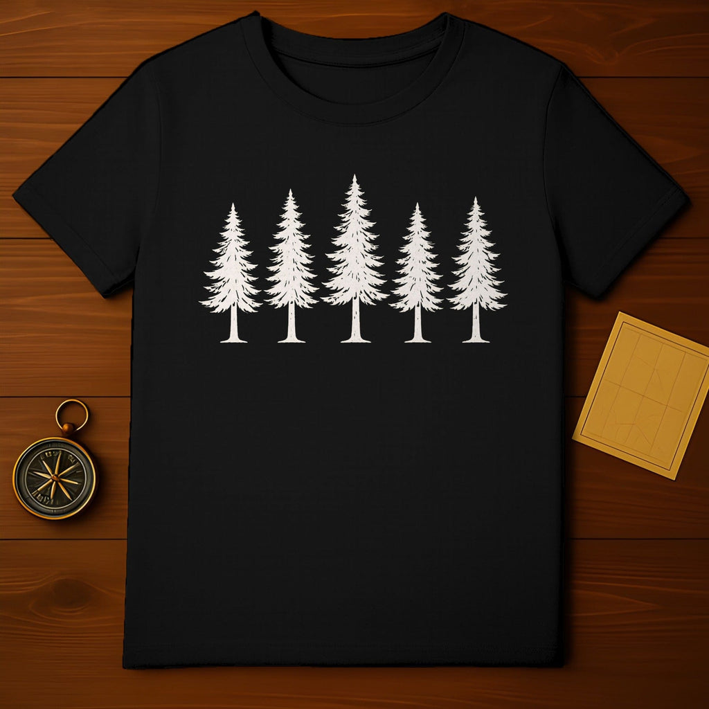 Five White Pine Trees Design Black Shirt for Nature Lovers