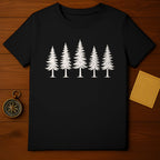 Five White Pine Trees Design Black Shirt for Nature Lovers