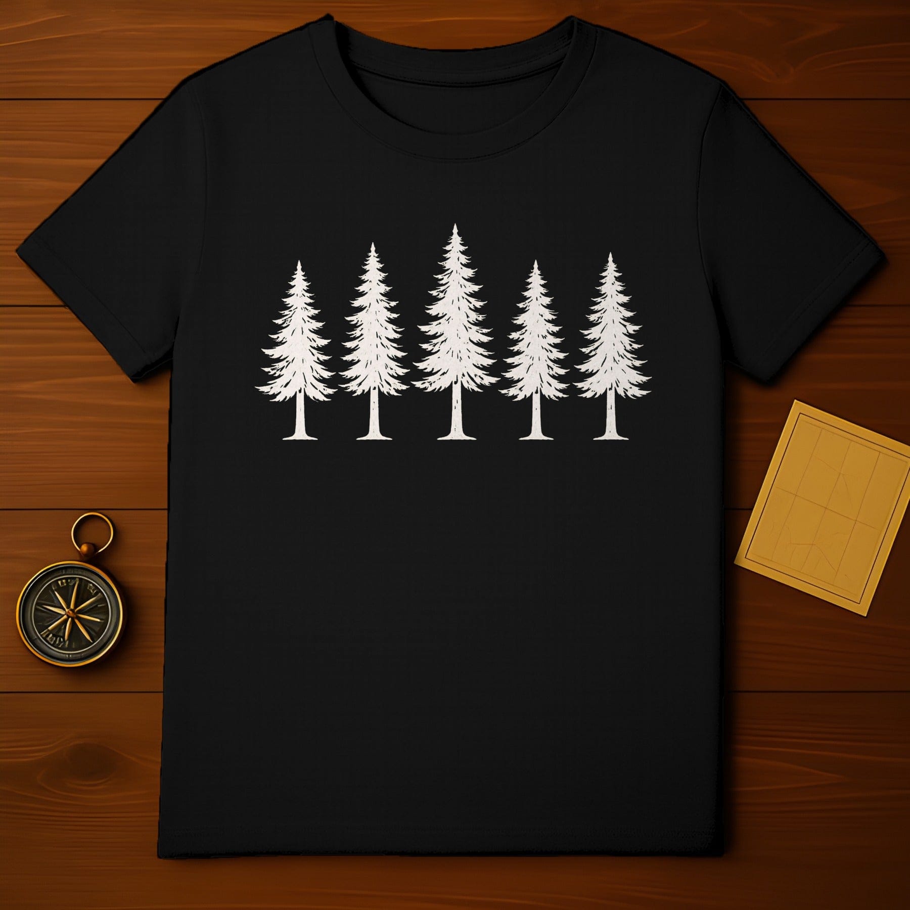 Five White Pine Trees Design Black Shirt for Nature Lovers