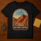 Black t-shirt with a vintage Las Vegas, Nevada Red Rock Canyon graphic.