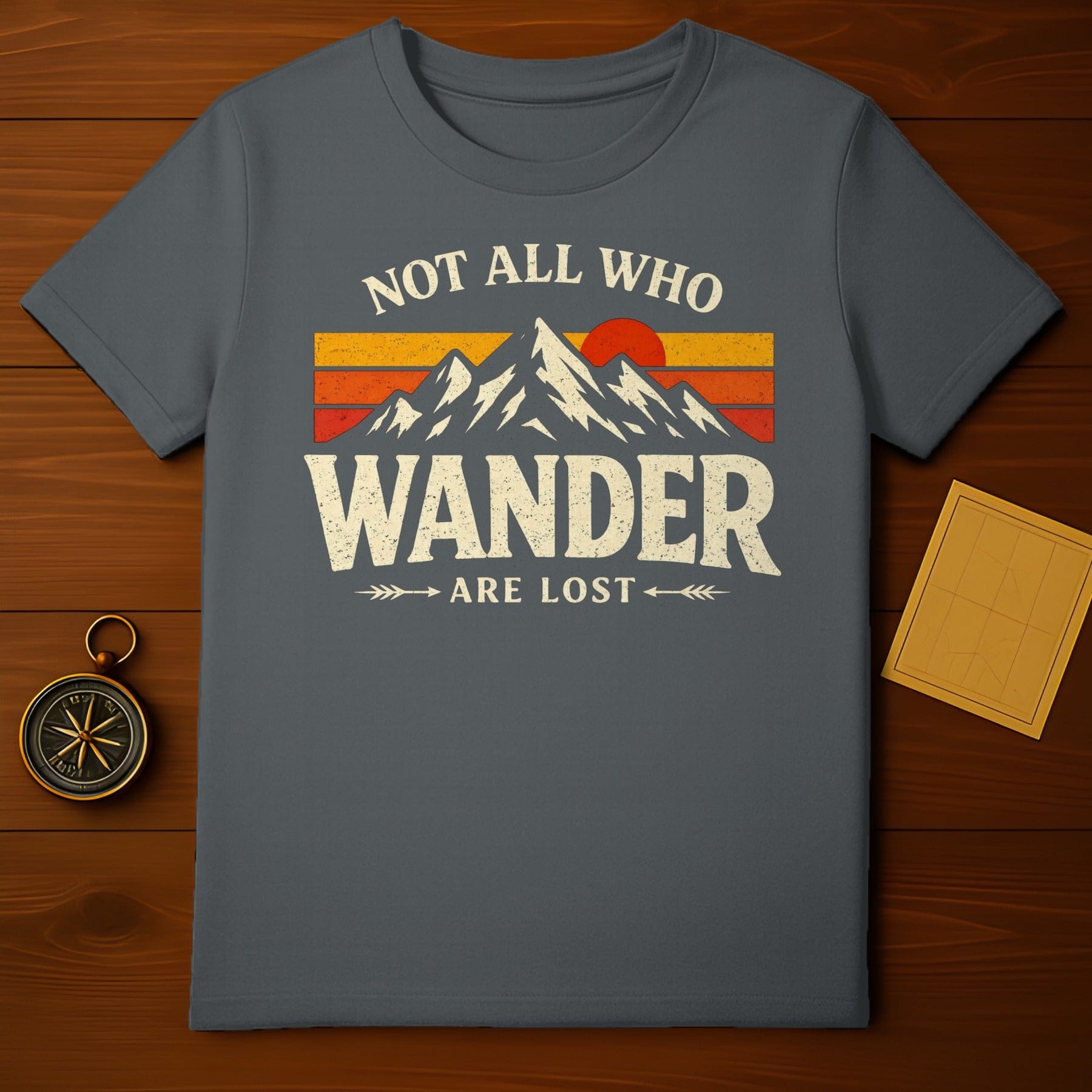 Not All Who Wander Are Lost Graphic T-Shirt with Sun and Mountains