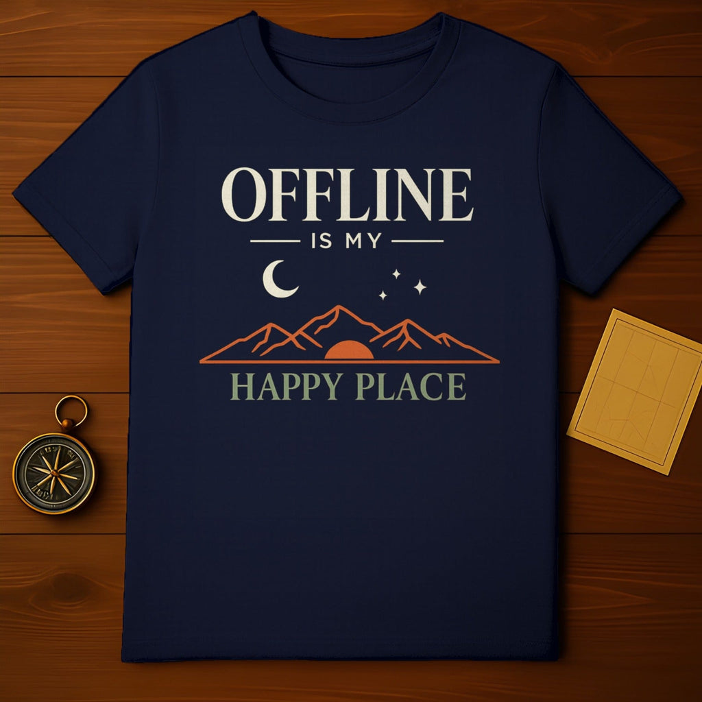 Offline Is My Happy Place Nature Adventure t-shirt
Offline Happy Place Nature Adventure Mountains Moon Stars Outdoor Camping Hiking Escape Explore Travel Wilderness Serene Solitude Graphic Tee T-shirt Apparel Night Sky Sunset Rise