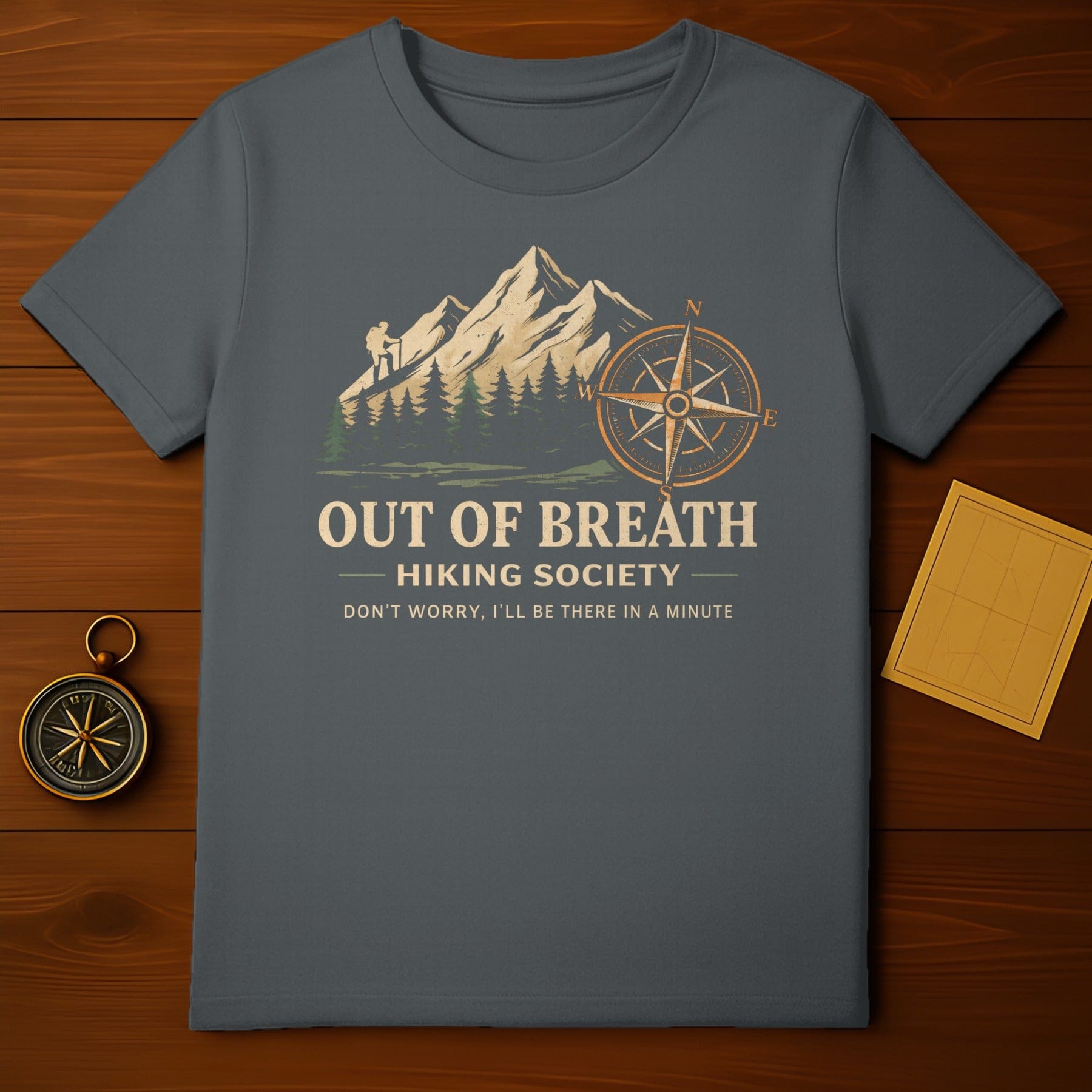 Out of Breath Hiking Society T-shirt Compass Design
