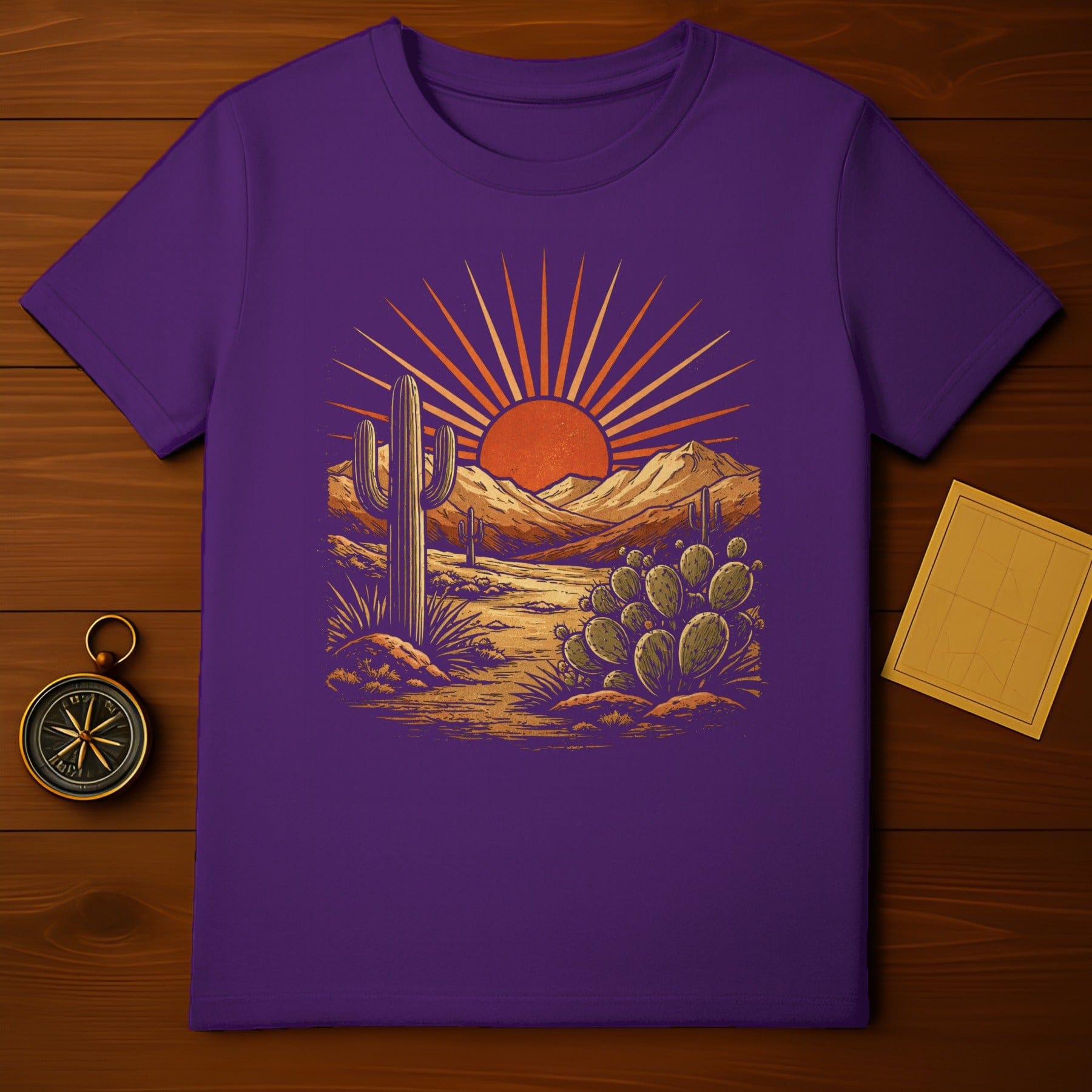 Desert Landscape With Cactus and Sun Purple Shirt