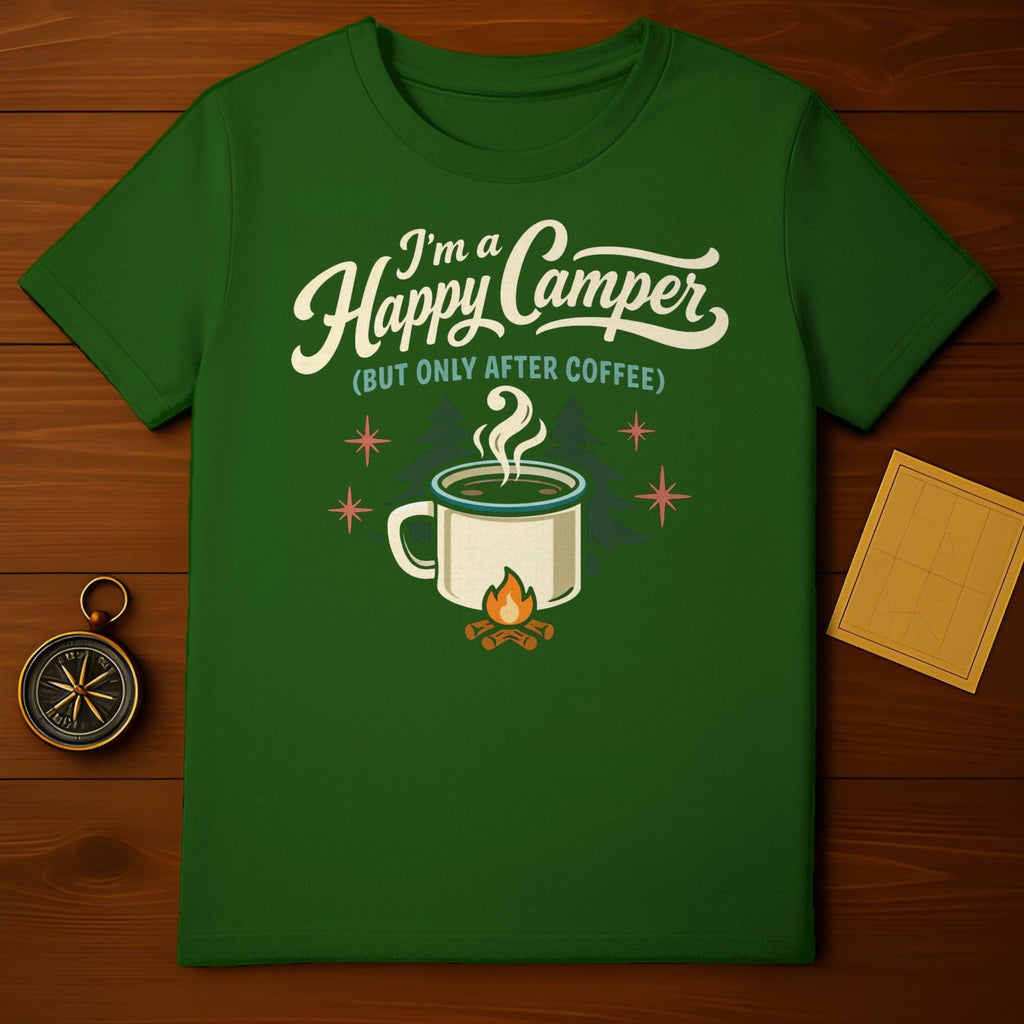 I'm a Happy Camper BUT ONLY AFTER COFFEE t-shirt