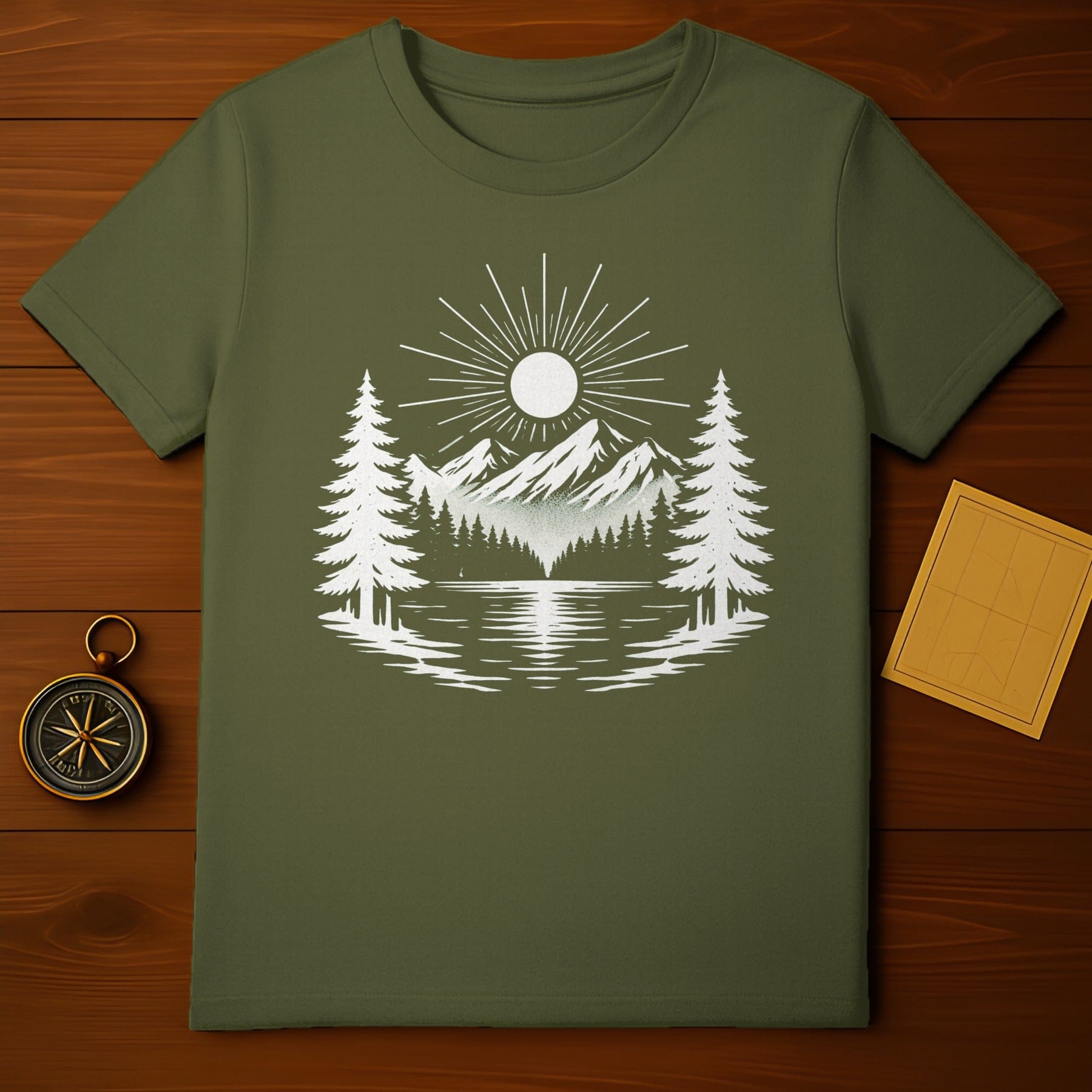 Mountain and Forest Sunburst Graphic T-shirt