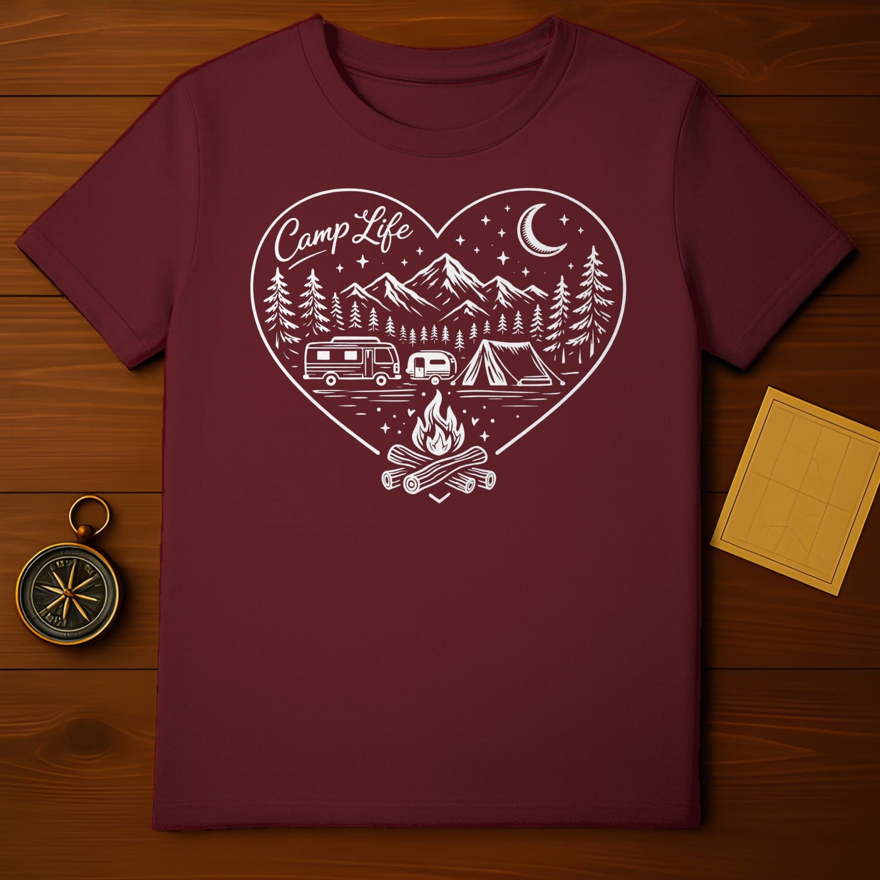 Camp Life Heart Design T-Shirt Camping Adventure Apparel
