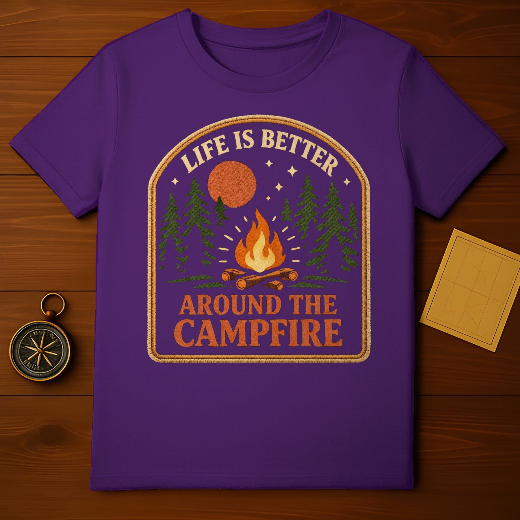 LIFE IS BETTER AROUND THE CAMPFIRE Outdoor Adventure product type
Campfire
Camping
Outdoor
Adventure
Nature
Forest
Trees
Moon
Stars
Night
Fireside
Wilderness
Explore
Happy
Cozy
Purple
Graphic
Emblem
Retro
Outdoorsy