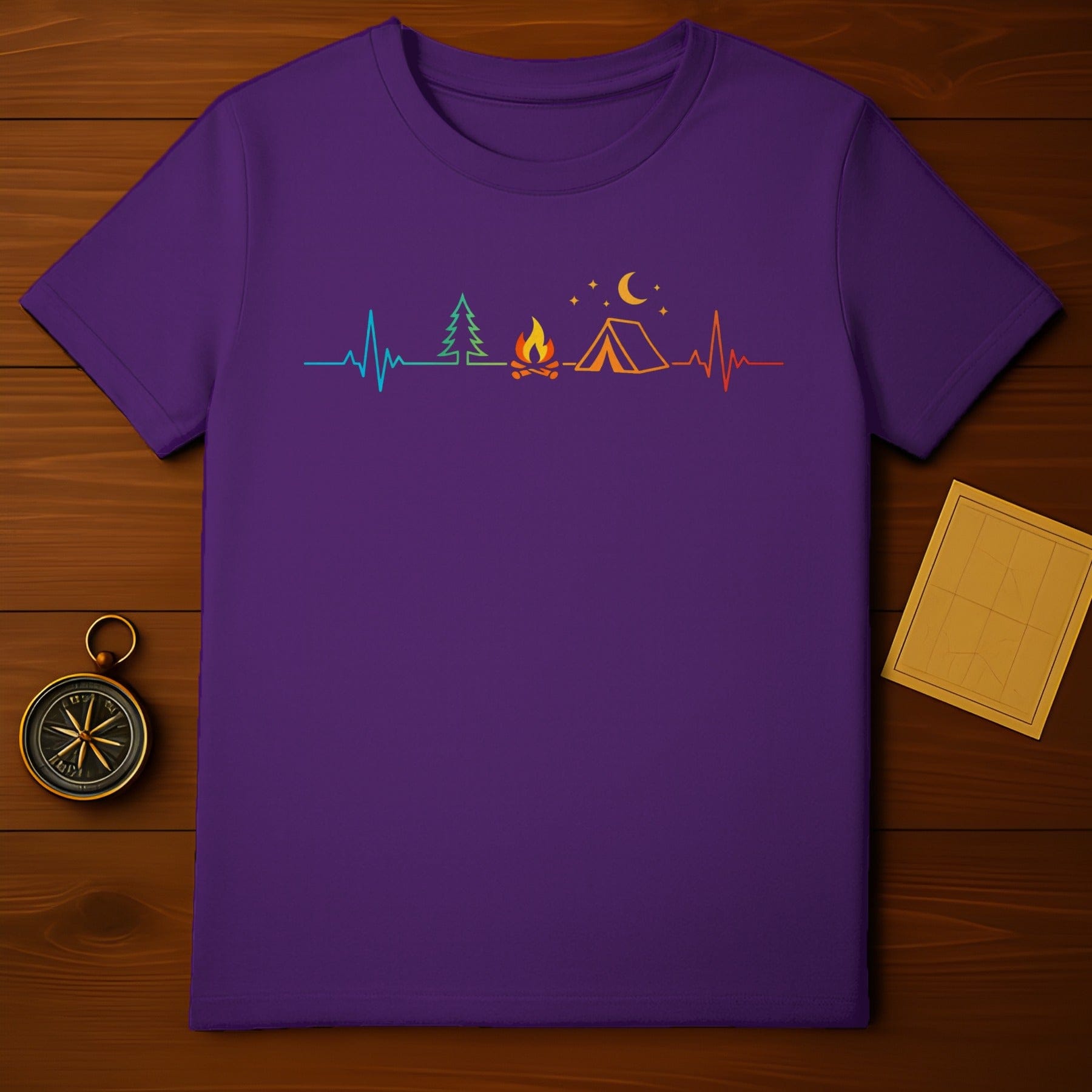 Camping Heartbeat Design Purple T-shirt