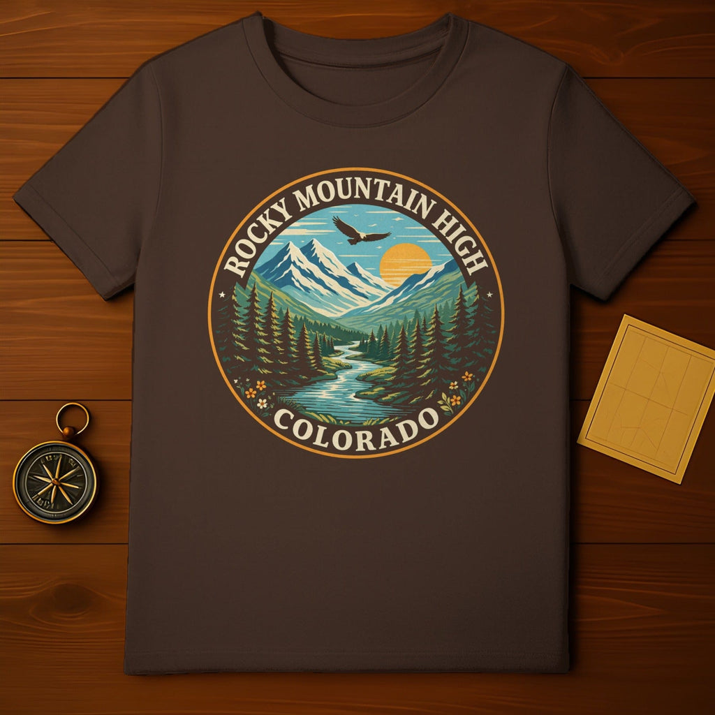 Rocky Mountain High Colorado Nature Landscape Eagle Sun River T-Shirt