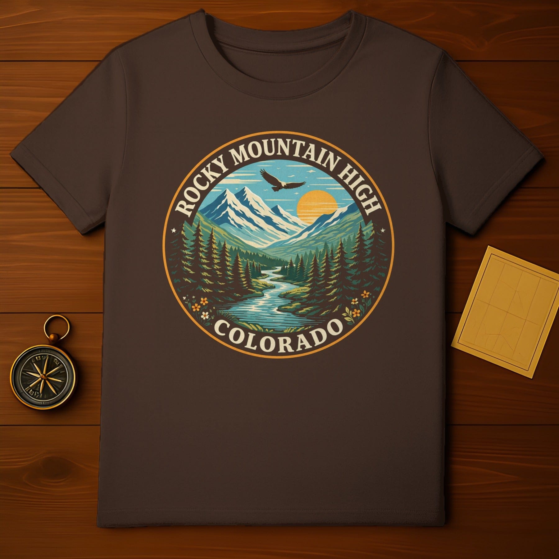 Rocky Mountain High Colorado Nature Landscape Eagle Sun River T-Shirt