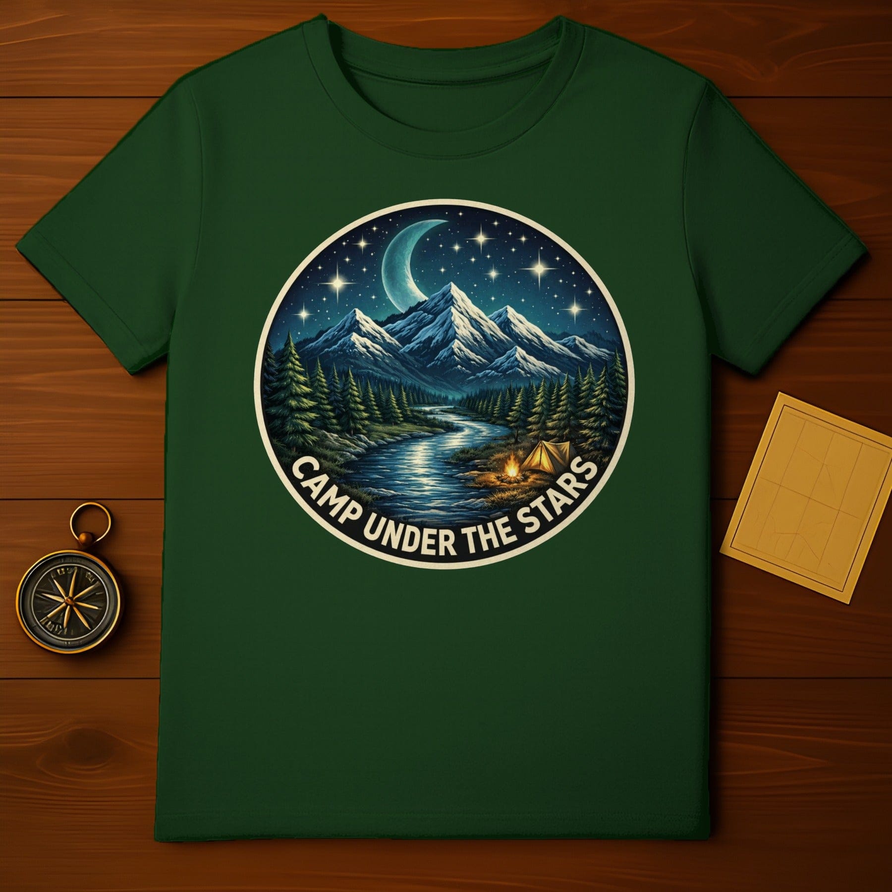 Dark Green Camp Under The Stars Mountain River Moon product type
Camping
Nature
Outdoors
Stars
Moon
Mountains
Forest
River
Pine Trees
Campfire
Tent
Adventure
Night Sky
Wilderness
Exploration
Green Shirt
Dark Green
Scenic
Landscape
Camp Life