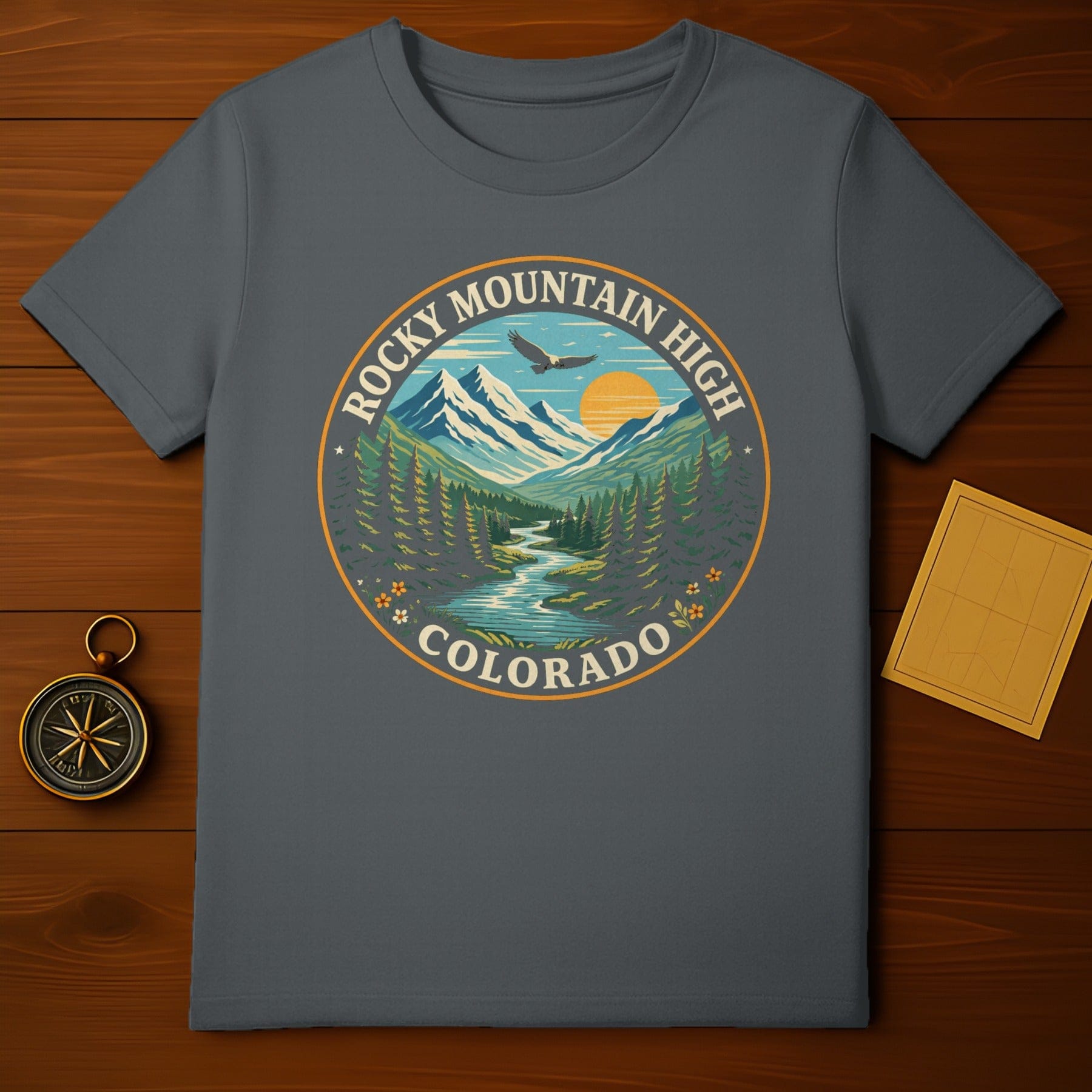 Rocky Mountain High Colorado Eagle Mountain River product type
Rocky Mountain, Colorado, Mountain High, Eagle, Nature, Landscape, River, Forest, Sunset, Outdoor, Adventure, Graphic Tee, T Shirt, Apparel, Clothing, Colorado Shirt, Mountain Tee, Wilderness, Scenic Design, Travel Gear