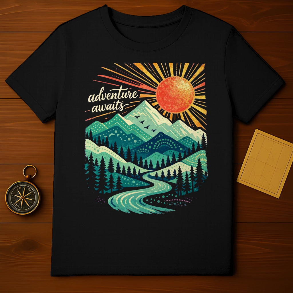 Adventure Awaits Colorful Mountain and Sun T-shirt