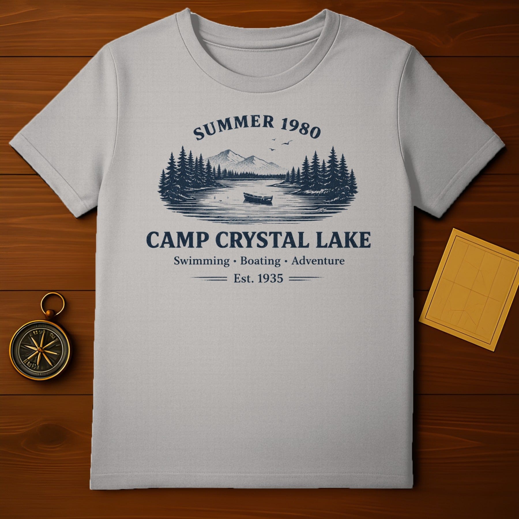 Summer 1980 Camp Crystal Lake Swimming Boating Adventure T-Shirt