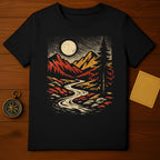 Moonlit Mountain River Night Scenery Graphic Tee