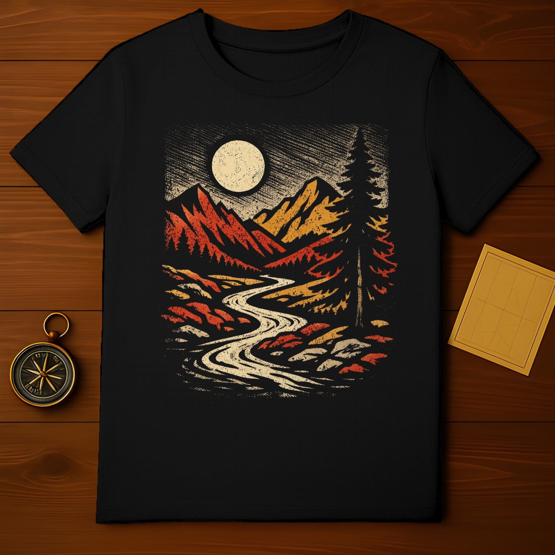 Moonlit Mountain River Night Scenery Graphic Tee