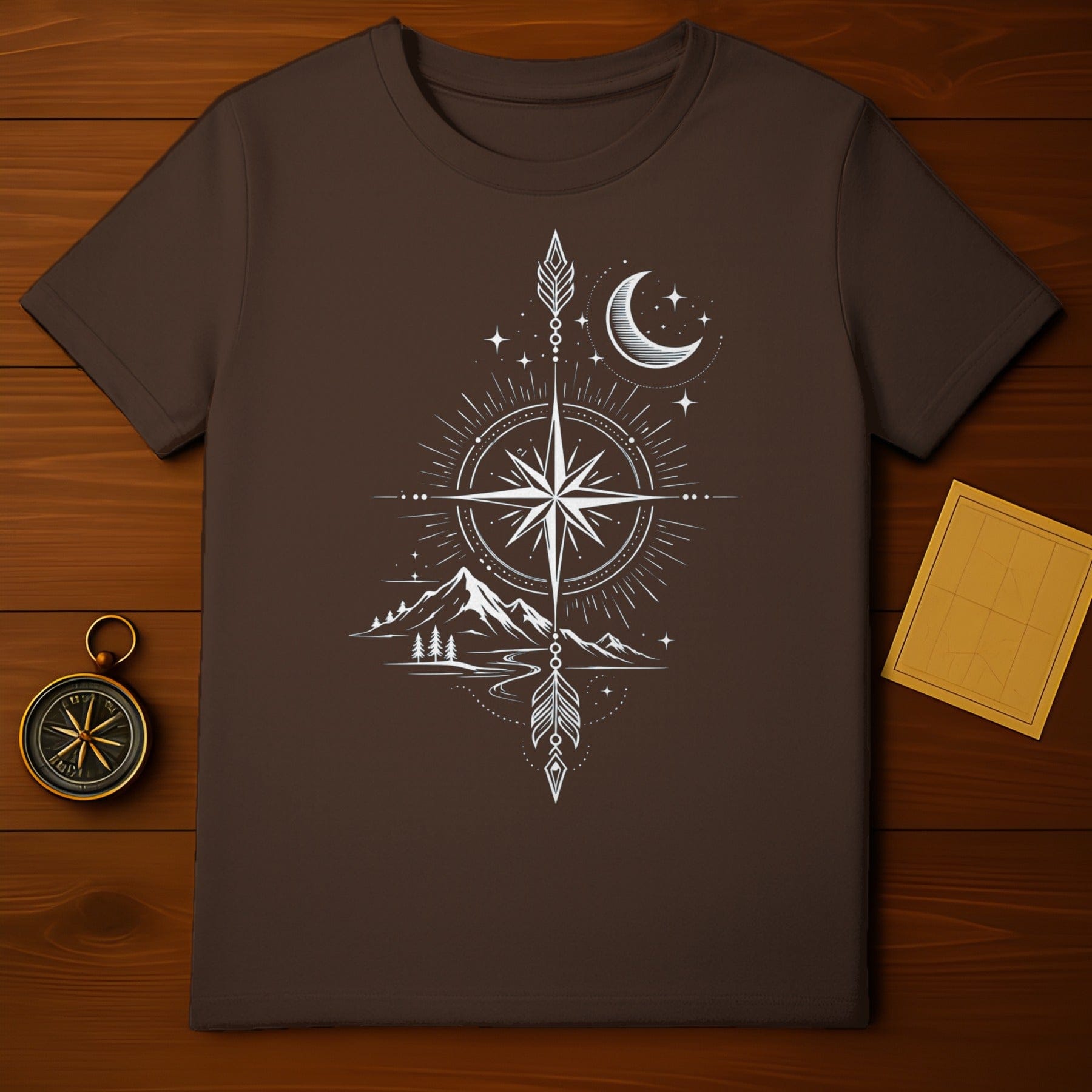 Mountain Compass Crescent Moon Graphic T-Shirt
