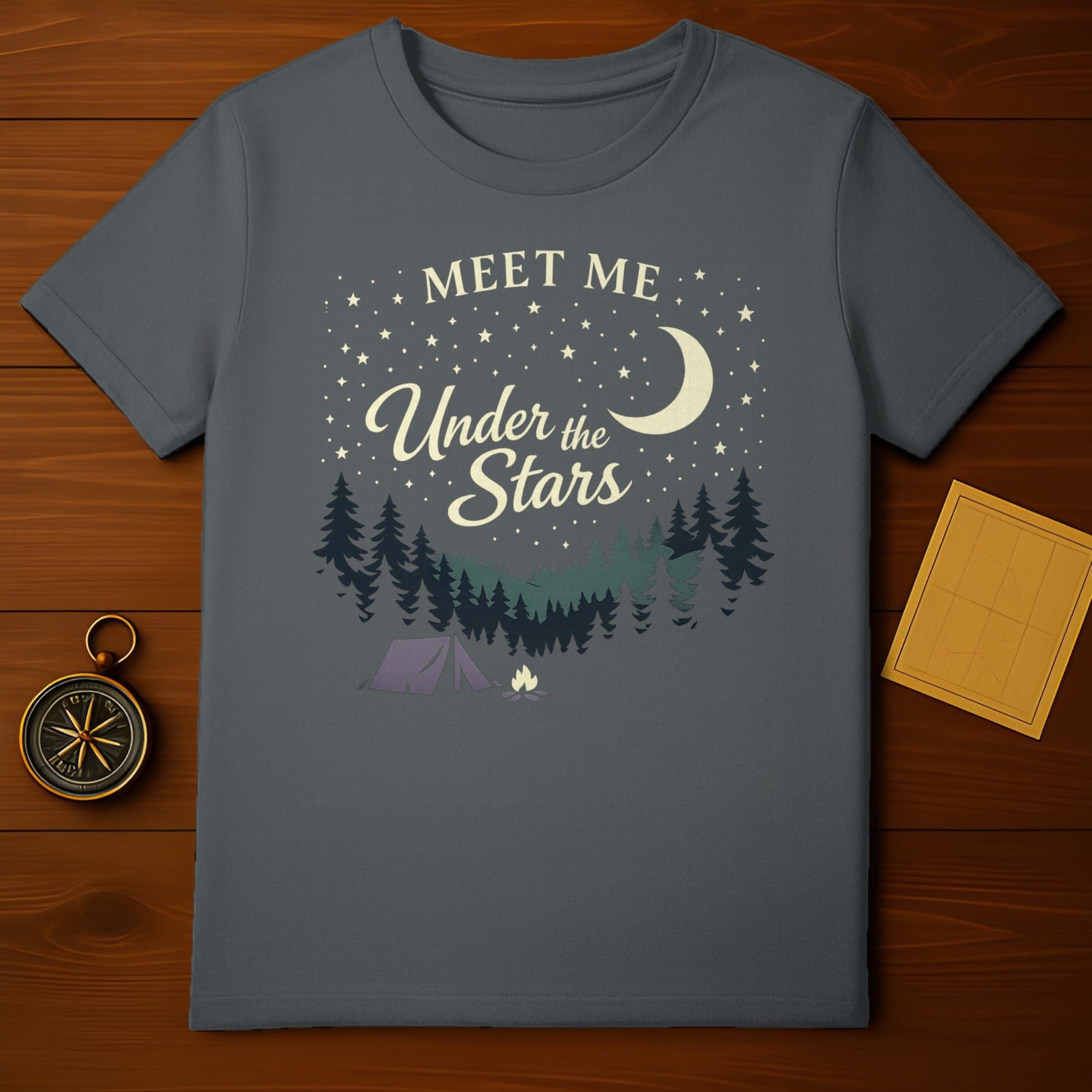 MEET ME Under the Stars Camping Night Sky product type
Camping
Stars
Night Sky
Moon
Forest
Nature
Adventure
Outdoors
Campfire
Tent
Graphic Tee
T-shirt
Outdoorsy
Starry Night
Meet Me Under The Stars
Pine Trees
Wilderness
Traveler
Exploration
Dark Gray