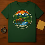 Wyoming Bison Mountains Sun Trees River Scenic product type