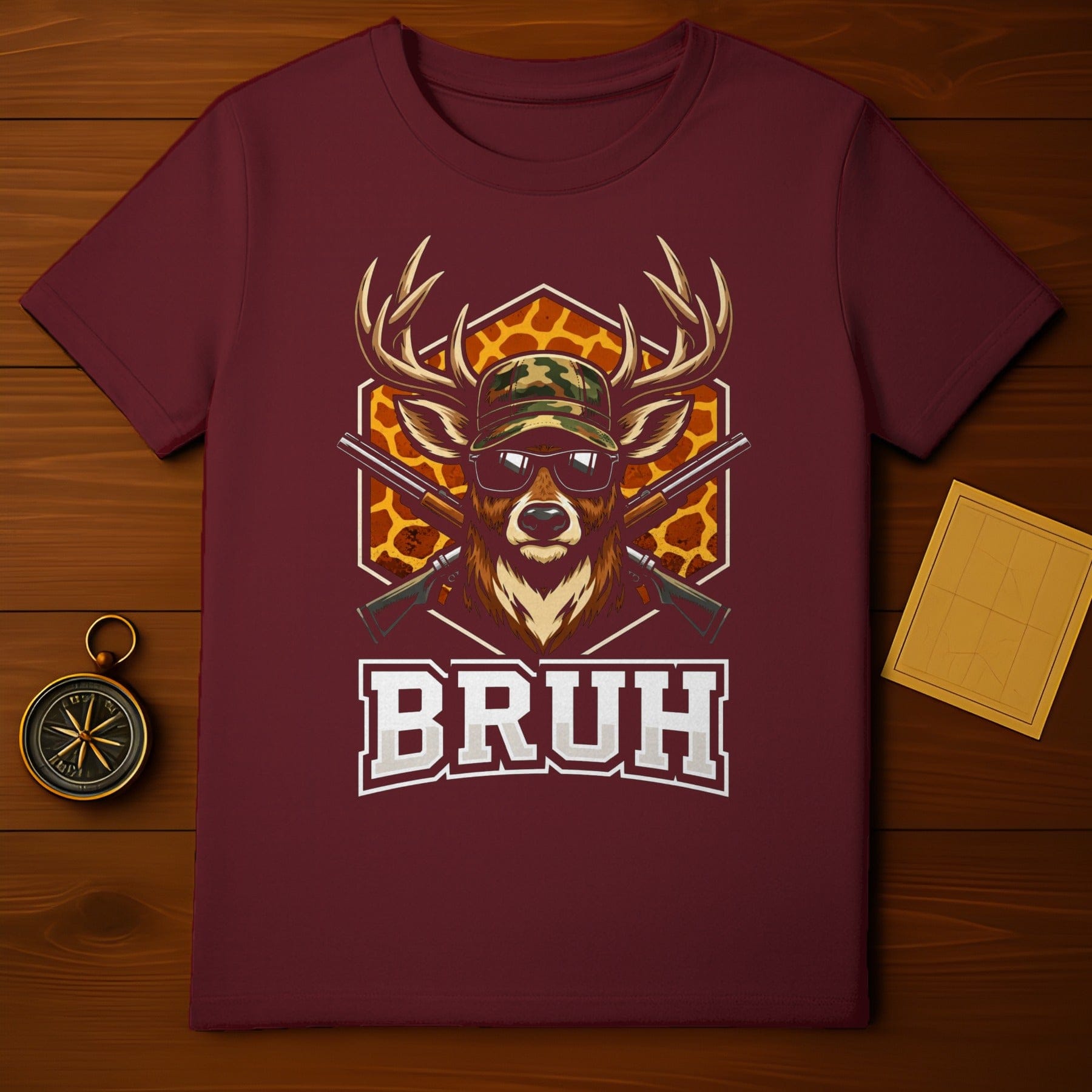 Stylish Deer with Antlers and BRUH Text T-shirt