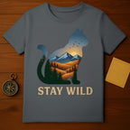 Cat Silhouette Mountain Sunset Trees Birds Stay Wild product type
